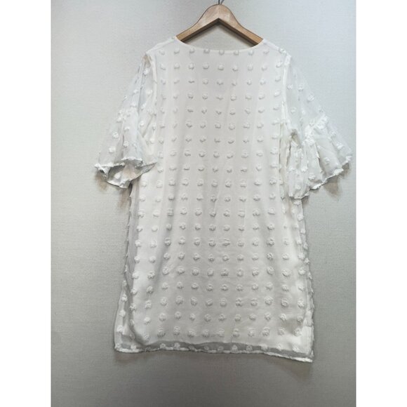 Blooming Jelly Womens Flowy Short Sleeve Shift Dress Size L White Chiffon Summer - Picture 12 of 14